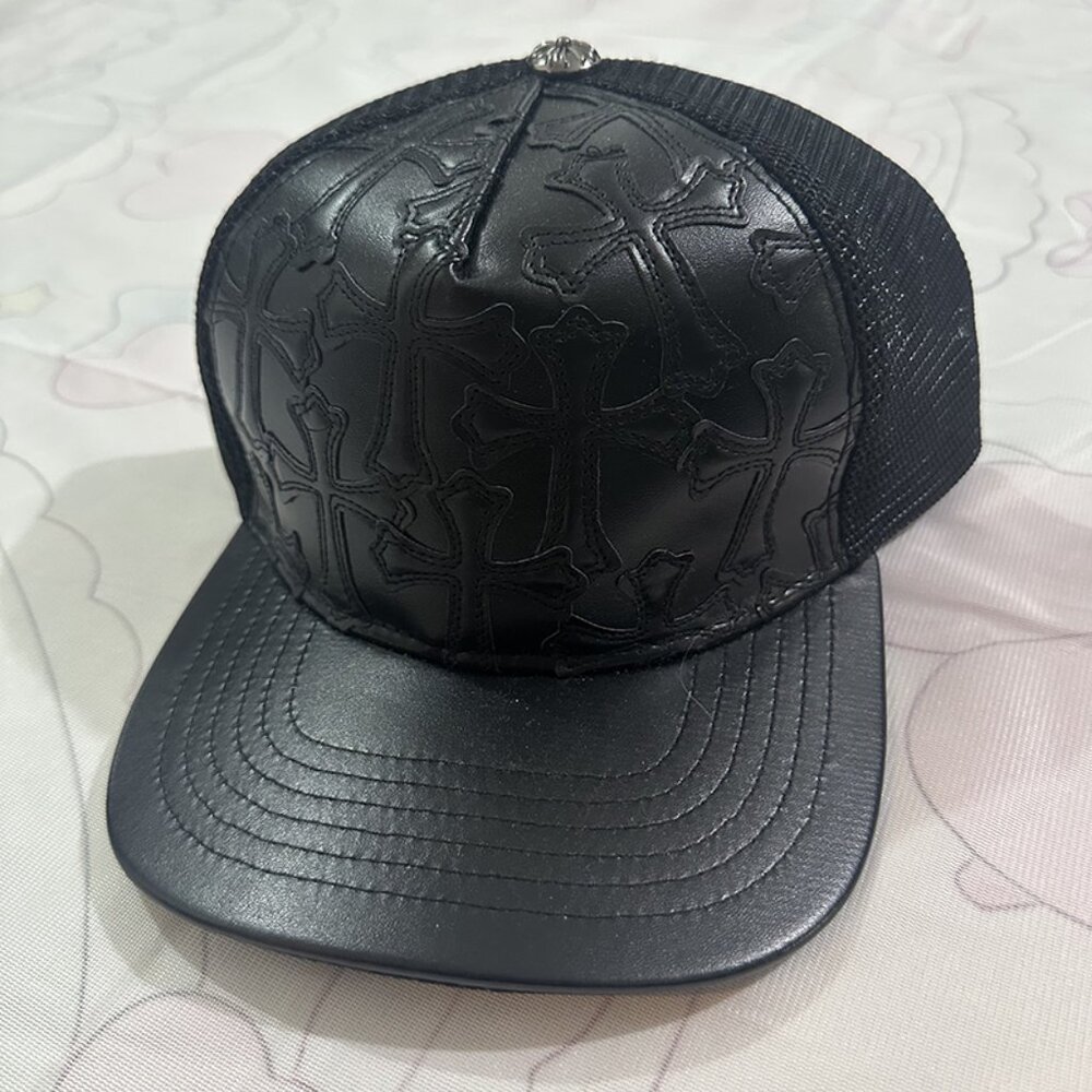 Chrome Hearts Black Full Cross Silver Buckle Baseball Cap